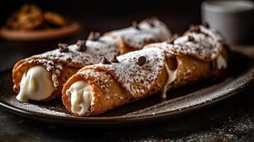 Cannolis against a rustic background, photo