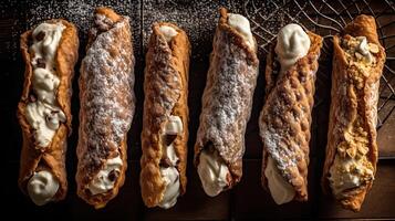 Cannolis against a rustic background, photo