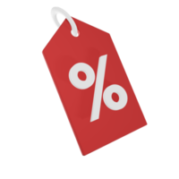 rood etiket label en percentage icoon 3d. uitverkoop en boodschappen doen prijs concept. png