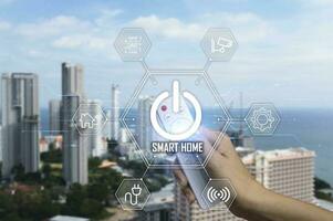 The concept of using artificial intelligence in everyday life or a smart home photo