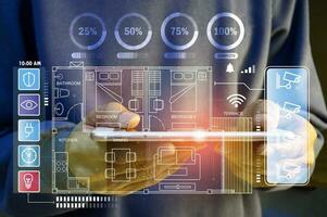 The concept of using artificial intelligence in everyday life or a smart home photo