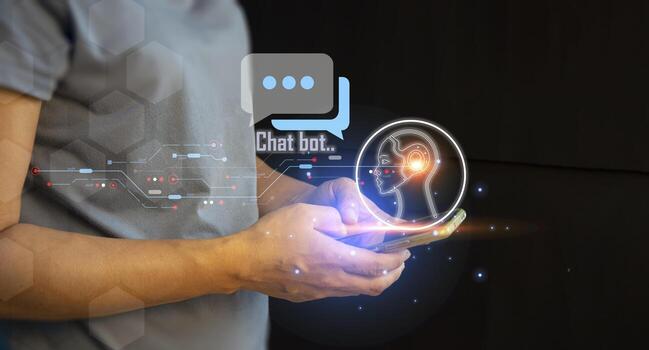 Businessman using robot ai in smartphone intelligence Ai.Chat bot with AI Artificial Intelligence, developed by OpenAI generate. Futuristic technology, robot in online system. photo