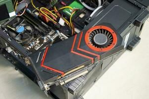 top view computer graphics card with dust stuck, computer repair photo