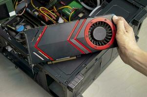 top view computer graphics card with dust stuck, computer repair photo