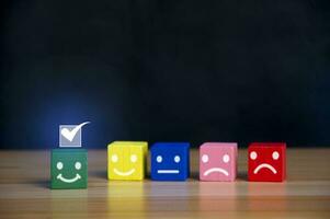 Users rate their service experience on the online application for a customer satisfaction survey concept. photo