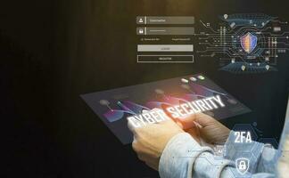 ciber seguridad eso es un sistema desarrollado a Actuar como un seguridad para acceso a datos, redes, dispositivos, programas y ataques ese será porque dañar o acceso por no autorizado personas foto