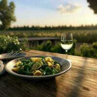 Orecchiette - A pasta dish made with ear shaped pasta and broccoli rabe sauteed in garlic and olive oil photo