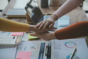 Business handshake for teamwork of business merger and acquisition,successful negotiate,hand shake,two businessman shake hand with partner to celebration partnership and business deal concept photo