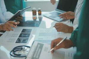 Communication during doctors meeting in hospital photo