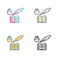 icono de vector de pluma y libro único