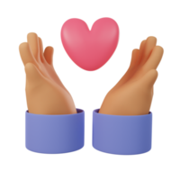 3D Render Illustration of Human Hands Holding Flying Heart. Cartoon Style png