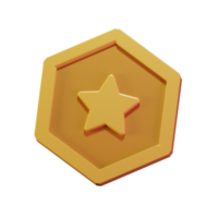 3D Render Illustration of fantazy golden coin with star in a middle. Game element.  Cartoon Style png