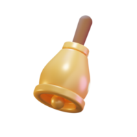 3D Render Illustration of golden ring bell with wooden handle. Cartoon Style png
