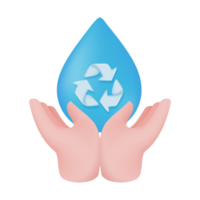 hand- Holding water druppels water vermindering concept voor de planeet. 3d illustratie png