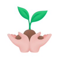 hand holding seedlings The concept of planting trees to add oxygen to the planet. 3d illustration png