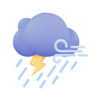 3d clima pronóstico íconos negro nube con trueno desde un tormenta de lluvia. 3d ilustración png