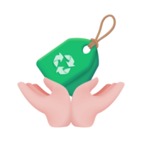 hand- Holding recycling teken de concept van gebruik makend van verspilling materialen. 3d illustratie. png