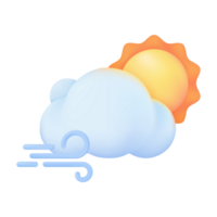 3D weather forecast icons Summer sun with thunderstorm and strong wind. 3d illustration png