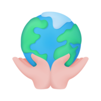 hand holding globe Earth care concept. 3d illustration png