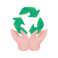 main en portant recyclage symbole déchets recyclage concept pour le planète. 3d illustration png