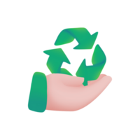 Hand halten Recycling Symbol Abfall Recycling Konzept zum das Planet. 3d Illustration png