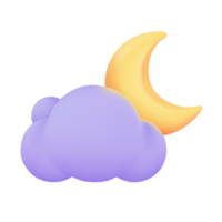 3d clima pronóstico íconos noche con Luna y nubes en un lluvioso día. 3d ilustración png