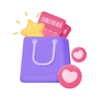 Shopping bags full of vouchers to offer customers special discounts. 3d illustration. png