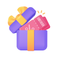 Gift box delivering special festive discounts to customers. 3D illustration. png