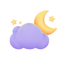 3d temps prévoir Icônes nuit avec lune et des nuages sur une pluvieux journée. 3d illustration png