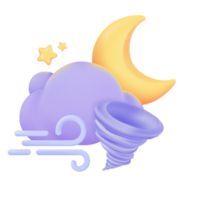 3D weather forecast icons Night with moon and clouds on a rainy day. 3d illustration png