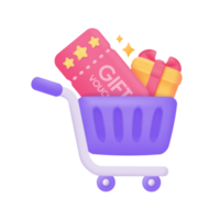 shopping carrelli e sconto buoni su acquisti speciale sconto notifica. 3d illustrazione. png