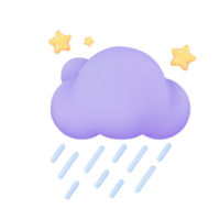 3d tempo metereologico previsione icone notte con Luna e nuvole su un' piovoso giorno. 3d illustrazione png