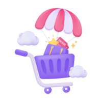 shopping carts and discount vouchers on purchases Special discount notification. 3D illustration. png