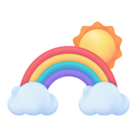 3d tempo metereologico previsione icone chiaro cielo dopo pioggia bellissimo arcobaleno. 3d illustrazione. png