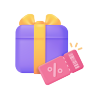 Gift box delivering special festive discounts to customers. 3D illustration. png