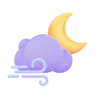 3D weather forecast icons Night with moon and clouds on a rainy day. 3d illustration png