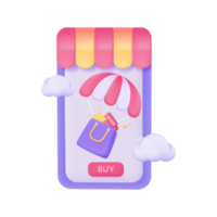 Móvel telefones com toldos oferta clientes especial descontos. conectados fazer compras conceito. 3d ilustração. png