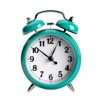 Cyan alarm clock on a transparent background. ai generated png