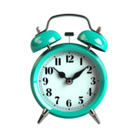 Cyan alarm clock on a transparent background. ai generated png