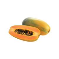 whole and half of ripe papaya fruit isolated on transparent background. ai generated png