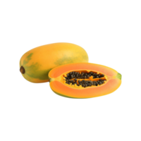 whole and half of ripe papaya fruit isolated on transparent background. ai generated png