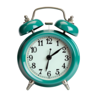 Cyan alarm clock on a transparent background. ai generated png