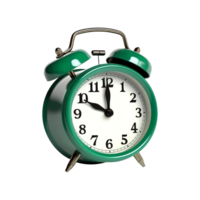 Green alarm clock on a transparent background. ai generated png