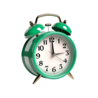 Green alarm clock on a transparent background. ai generated png