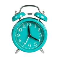 Cyan alarm clock on a transparent background. ai generated png