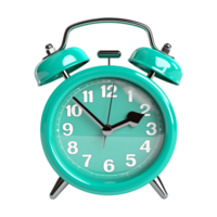 Cyan alarm clock on a transparent background. ai generated png