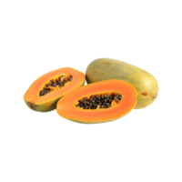 whole and half of ripe papaya fruit isolated on transparent background. ai generated png