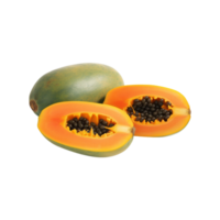 whole and half of ripe papaya fruit isolated on transparent background. ai generated png