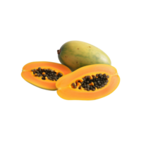 whole and half of ripe papaya fruit isolated on transparent background. ai generated png