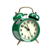 Green alarm clock on a transparent background. ai generated png